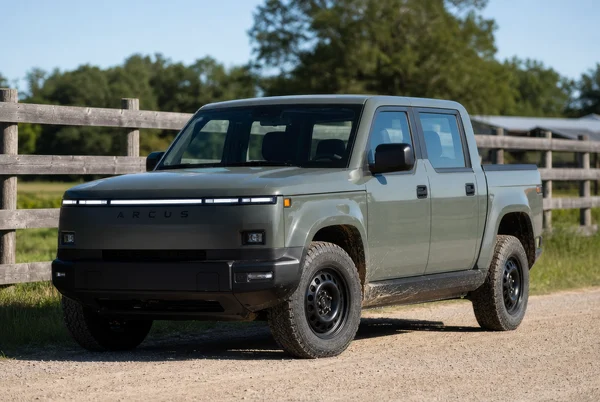 Modern Olive Green Pickup Truck on Rural Road