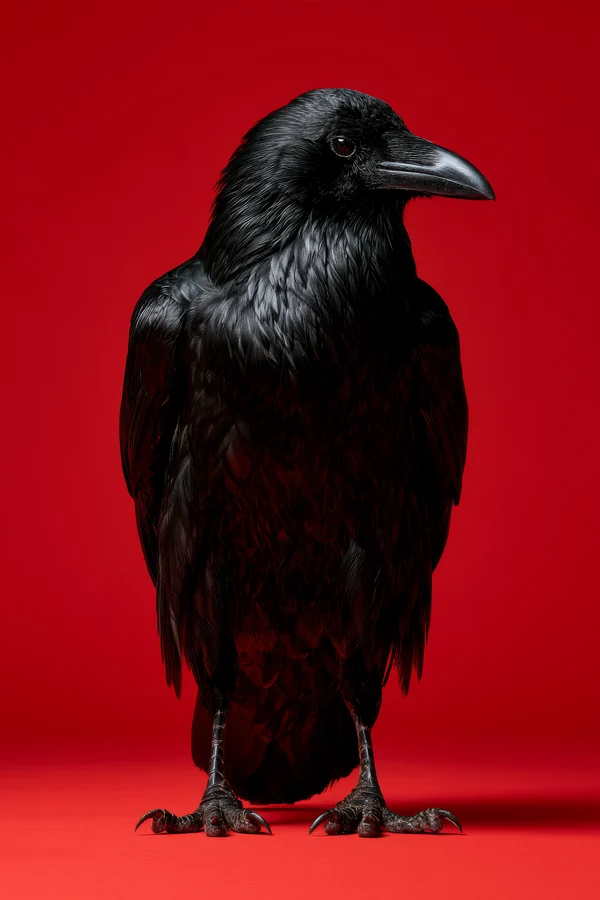 A Jet Black Raven on a Vibrant Red Background