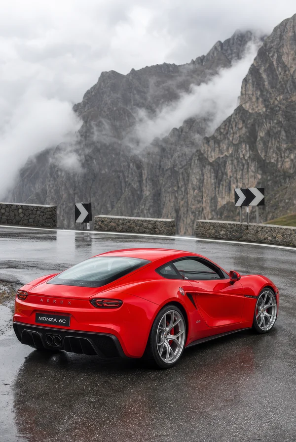 Red Sports Car on a Mountain Road