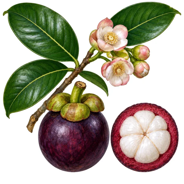 Botanical Illustration of Mangosteen Fruit