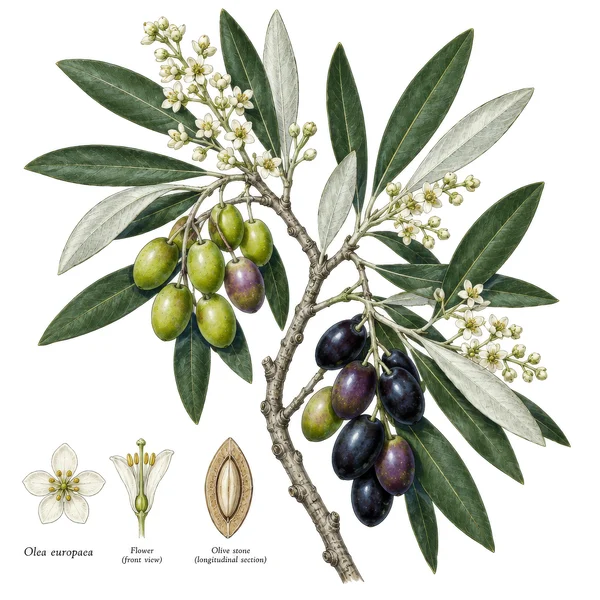 Botanical Illustration of an Olive Branch