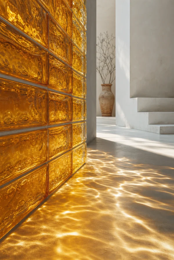 Amber Glass Brick Wall with Caustic Light