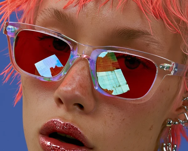 Portrait of a Person with Pink Hair and Eyewear