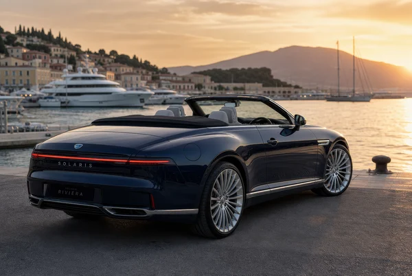 Luxury Convertible Car at a Mediterranean Harbor