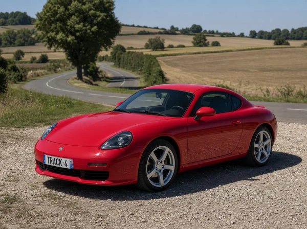 Red Sports Coupe Parked on Rural Roadside