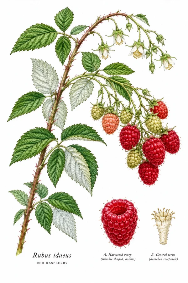 Botanical Illustration of Rubus Idaeus