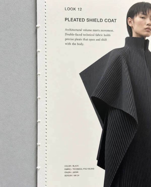 Pleated Shield Coat Editorial Lookbook Page