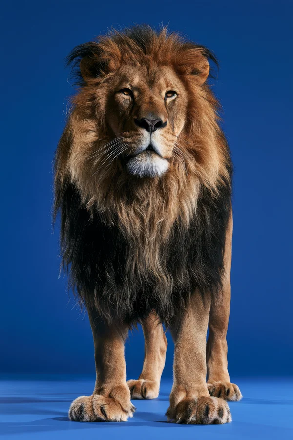Majestic Lion Portrait on Blue Background