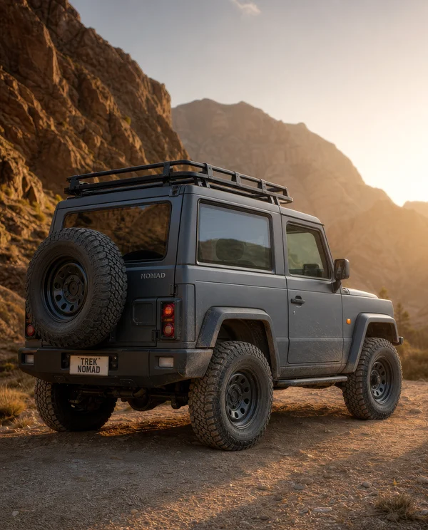 Rugged Off-Road Vehicle in Canyon at Sunrise