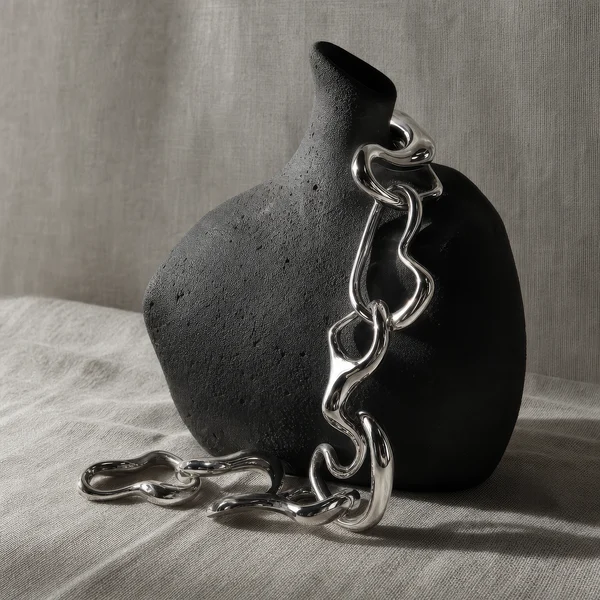 Black Ceramic Vase with Silver Chain