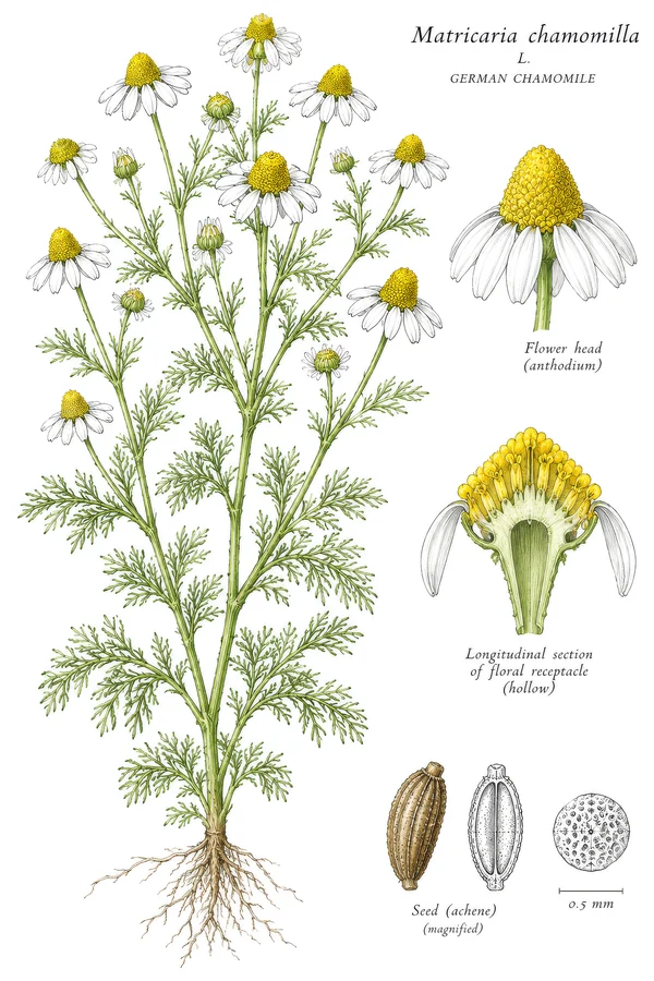 Botanical Illustration of German Chamomile