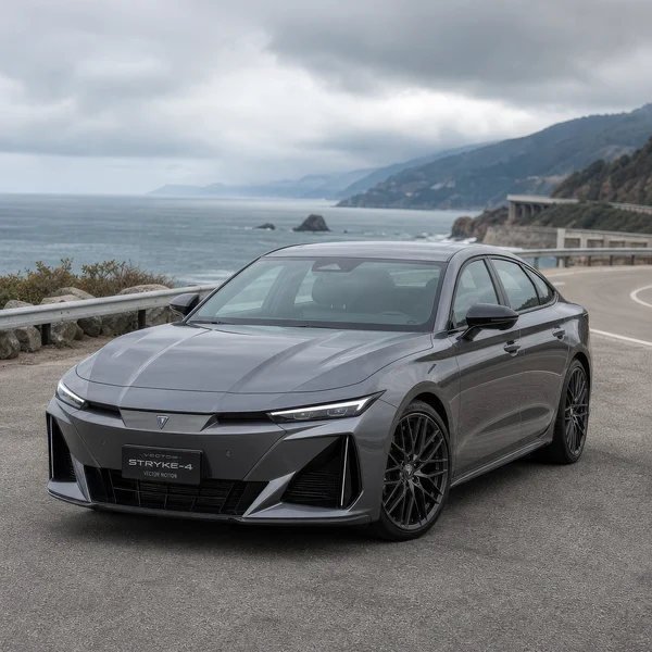Modern Gray Sedan Parked on Coastal Road
