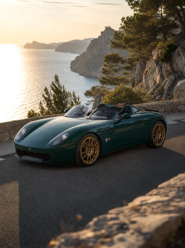 Green Sports Car on a Coastal Road
