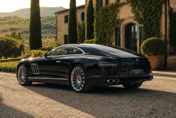 Luxury Black Sports Car at a Tuscan Estate