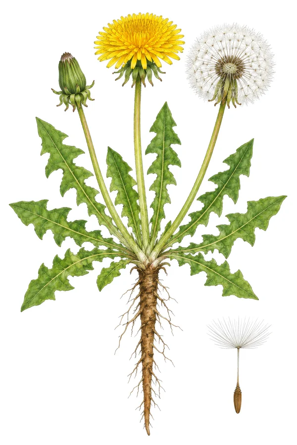 Botanical Illustration of a Common Dandelion