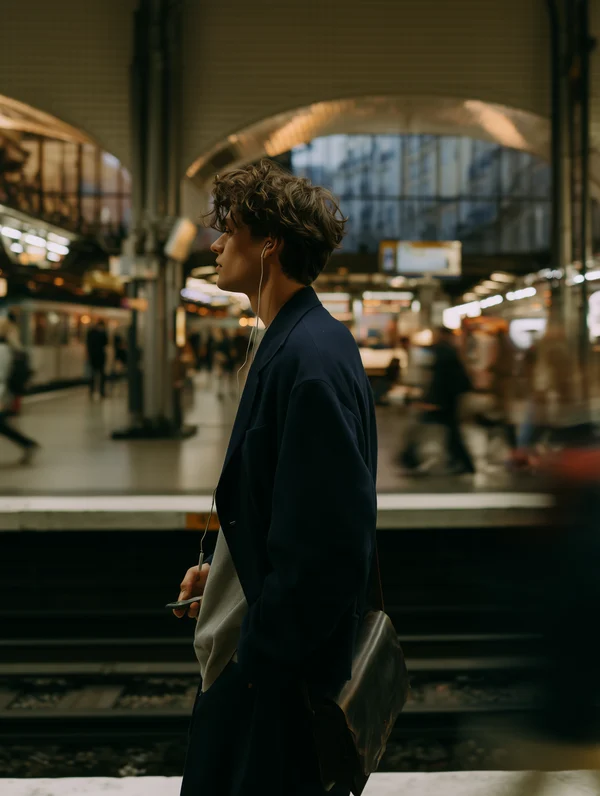Commuter Waiting at a Busy Metro Station