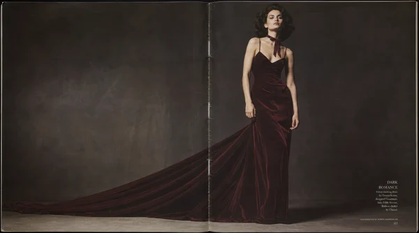 Model in Burgundy Velvet Gown