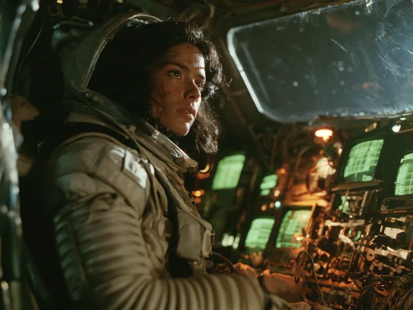 Astronaut in a Retro Spacecraft Cockpit