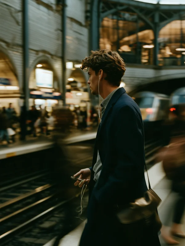 Commuter Waiting at a Busy Metro Station