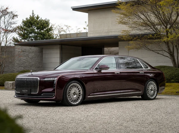 Luxury Sedan Parked at a Modern Villa