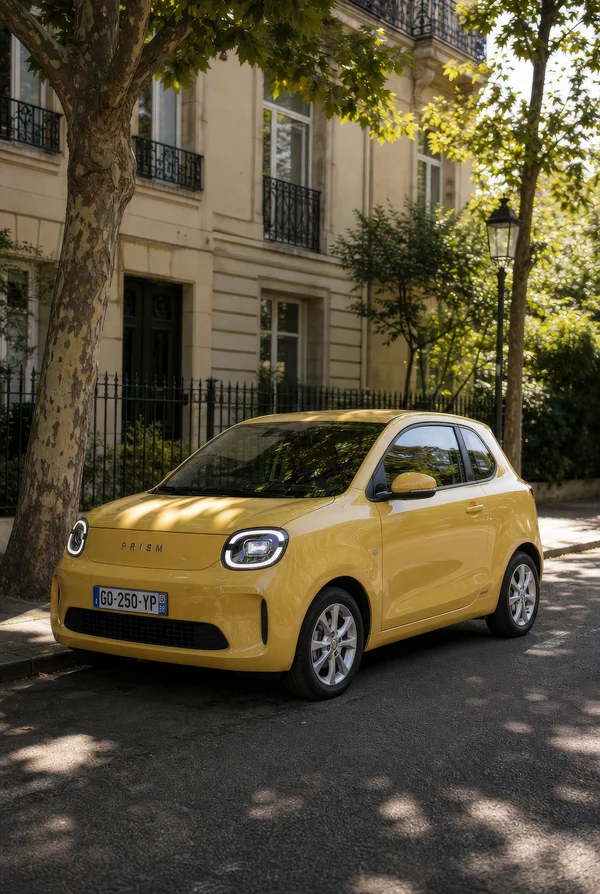 Yellow Compact Car Parked on Residential Street