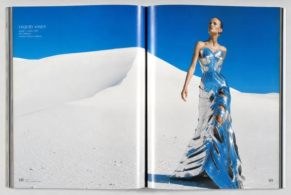 Metallic Couture Gown in White Desert Landscape