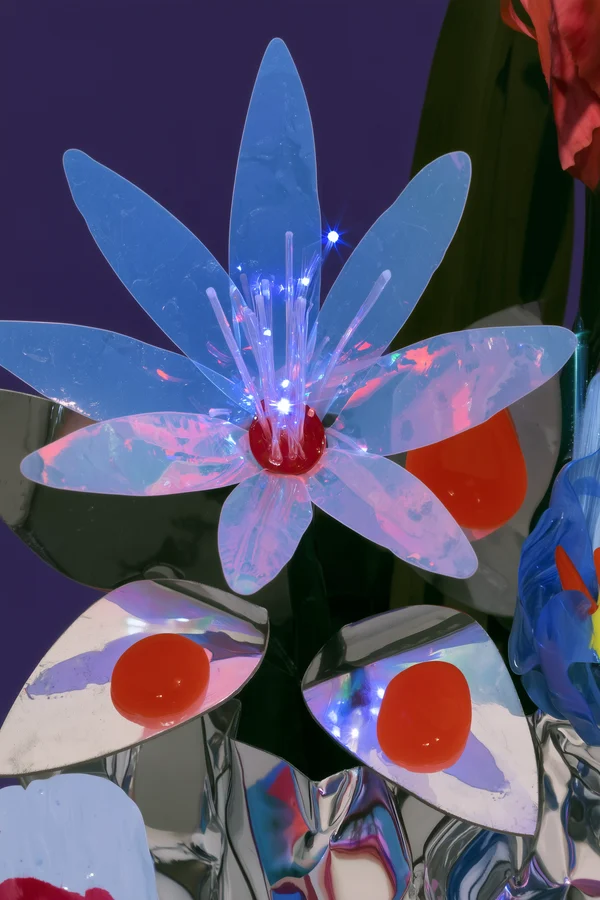Synthetic Floral Arrangement with Glowing Stamens