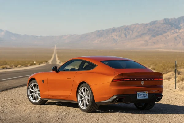 Orange Sports Car on a Desert Highway