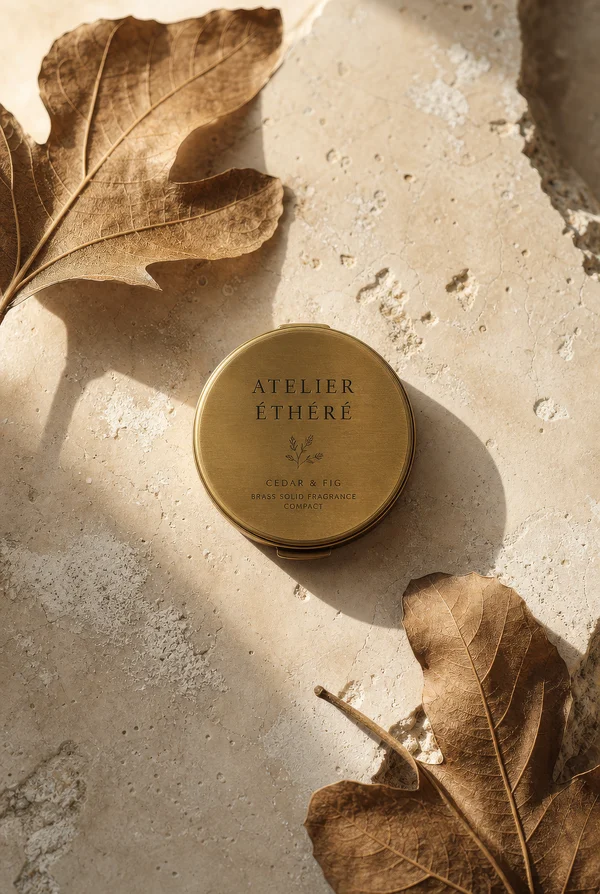 Brass Solid Fragrance Compact on Limestone