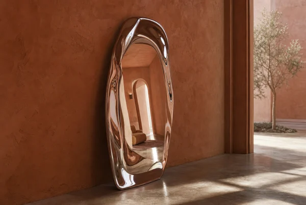 Fluid Chrome Mirror in Terracotta Room