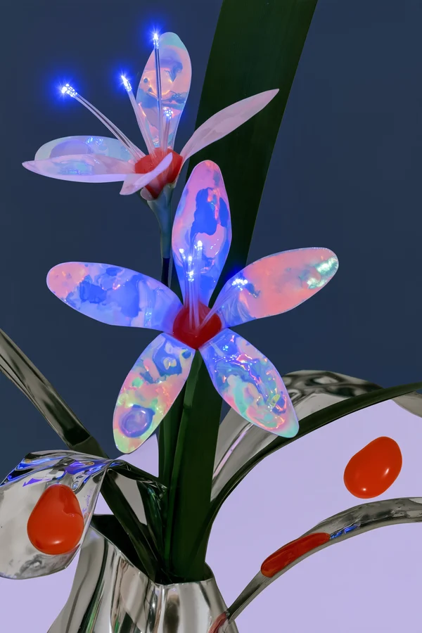 Holographic Floral Arrangement in Metallic Vase