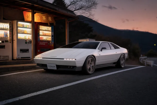 White Sports Coupe at a Mountain Roadside Stop