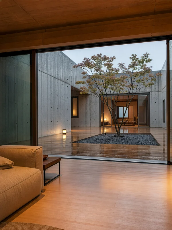 Minimalist Courtyard House with Maple Tree