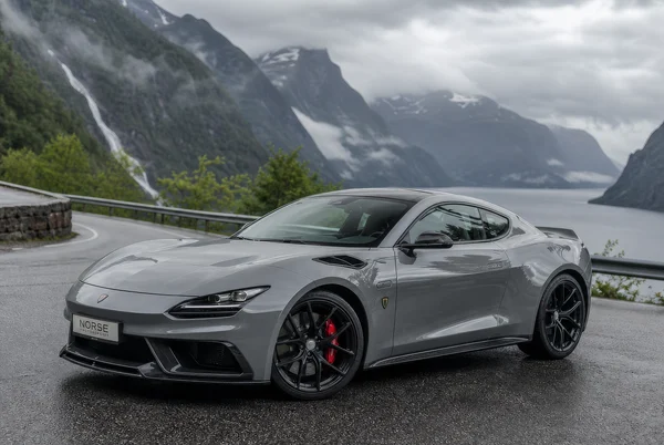 Grey Sports Coupe Parked by a Fjord