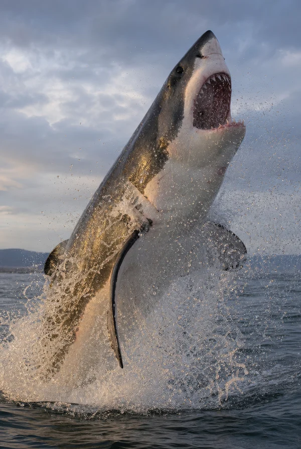 Great White Shark Breaching the Ocean Surface