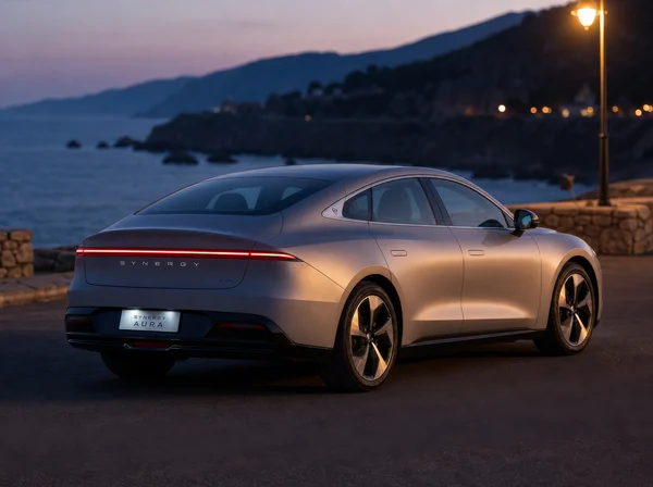 Modern Electric Fastback at Coastal Dusk