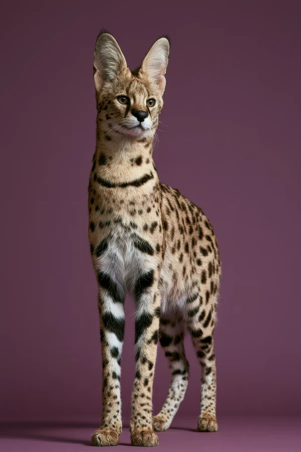 Full Body Portrait of a Spotted Serval Cat