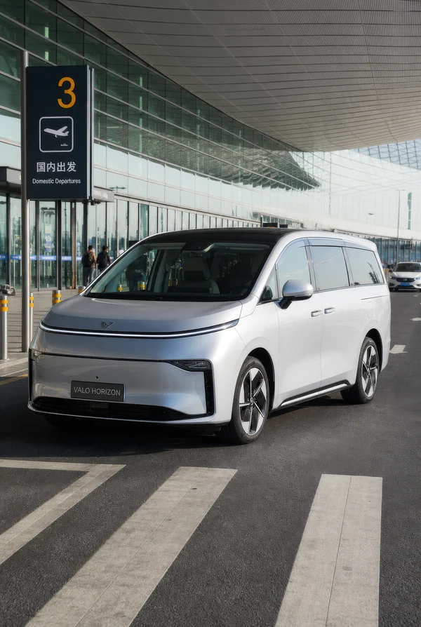 Modern Silver Minivan at Airport Terminal