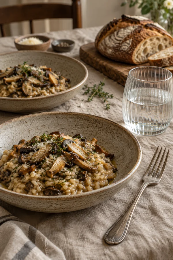 Rustic Wild Mushroom Risotto Dining Scene