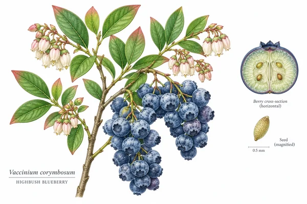 Botanical Illustration of Highbush Blueberry