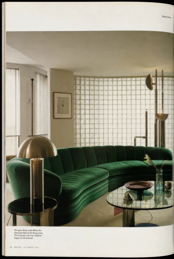 Postmodern Living Room with Curved Velvet Sofa
