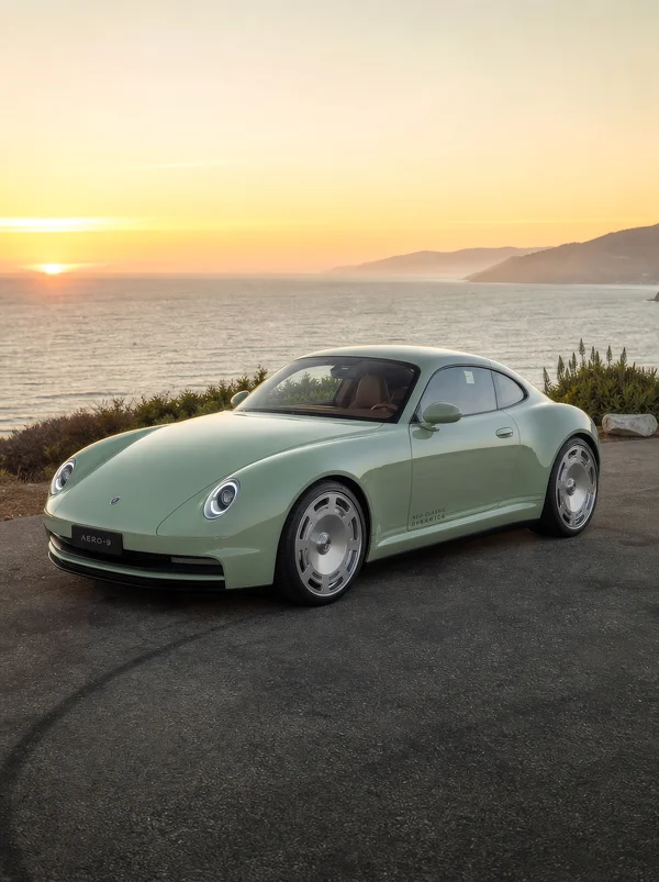 Sage Green Sports Coupe at Sunset