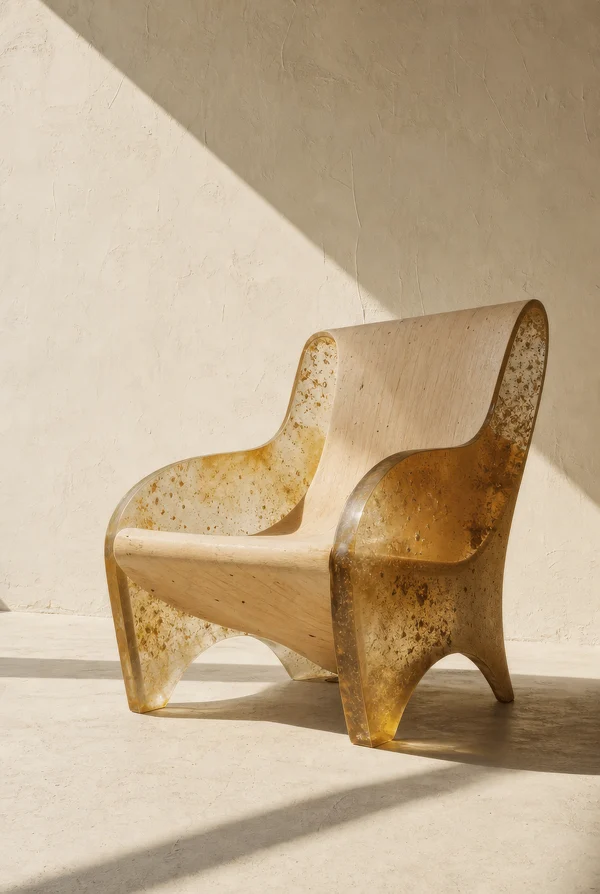 Translucent Resin and Wood Modern Armchair