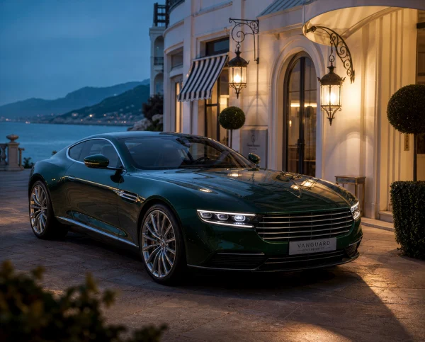 Luxury Green Coupe at a Seaside Hotel