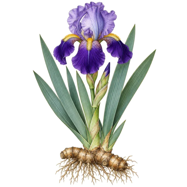 Botanical Illustration of a Bearded Iris