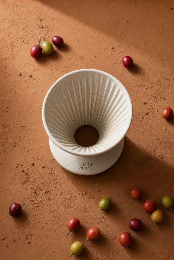 Ceramic Pour Over Coffee Dripper on Clay Surface