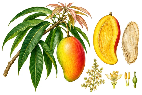 Botanical Illustration of a Mango Tree