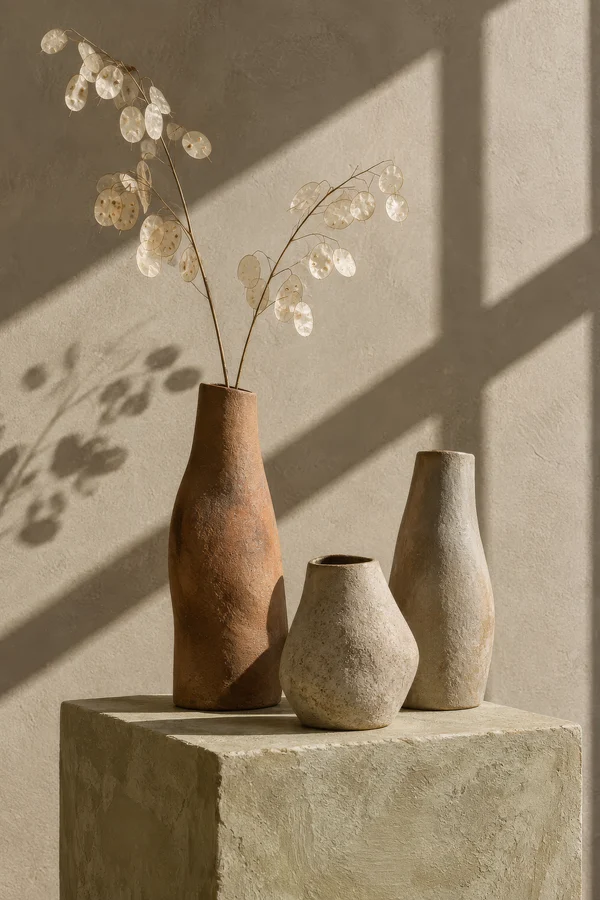 Minimalist Ceramic Vases on Plinth