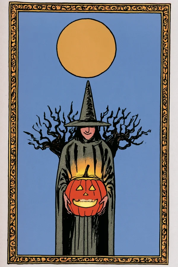 Witch Holding A Glowing Jack-O-Lantern