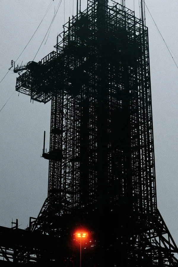 Steel Lattice Gantry Tower in Fog
